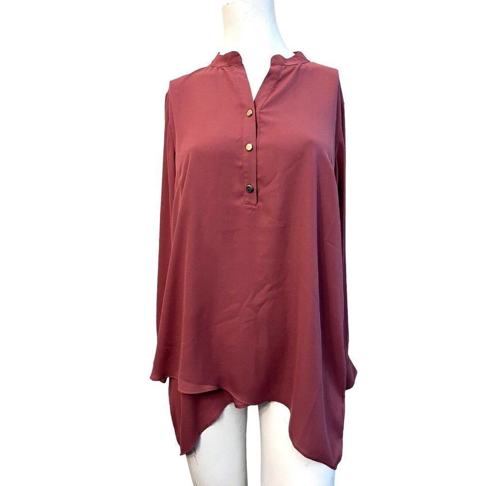 Joan Rivers Women's S Blouse Long Sleeve Asymmetrical Hem Dusty Rose Pink Tunic